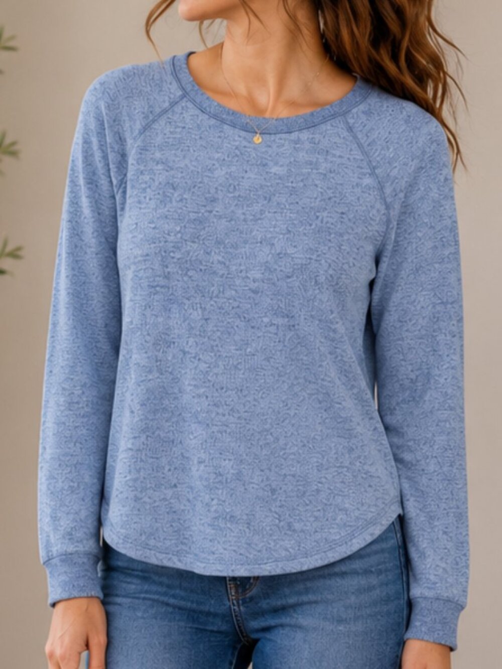 Unbranded Women’s Heather Blue Long Sleeve Raglan Top High-Low Hem